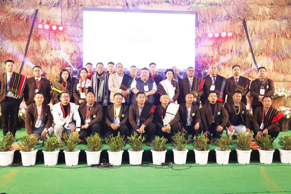 Minister Temjen Imna Along speaking after unveiling the souvenir of 75th years anniversary of Southern Angami Students’ Union at Viswema Village Kohima on January 9. (Morung Photo)